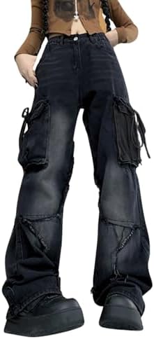 Women Y2k Pants Goth Punk Emo Baggy Bell Bottom Jeans Y2k Wide Leg